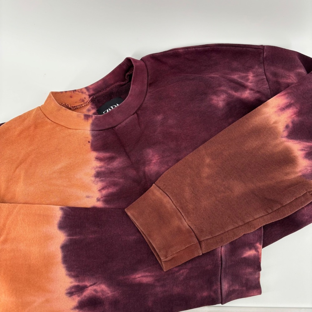 Zara Tie Dye Sweatshirt Womens Small Burgundyβ Orange Excellent Oversized Crew